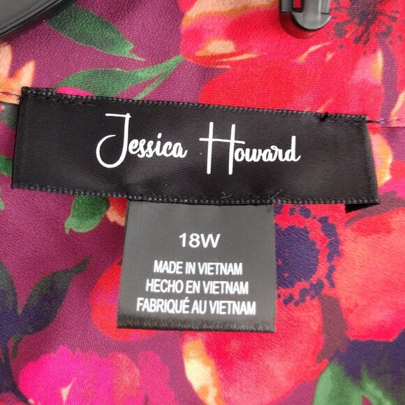 Jessica Howard NEW Colorful Boho Floral Chiffon Collared Peasant Dress 18W Plus - Picture 6 of 10